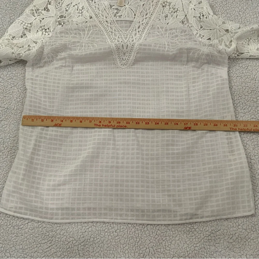 Chico's Sz Large Tunic White Lace Sheer Floral Cut Out Long Sleeve Side Slit New